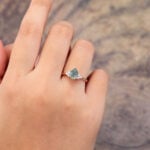 Pear Shaped Moss Agate & Diamond Cluster Engagement Ring 14K Rose Gold