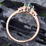 Pear Shaped Moss Agate & Diamond Cluster Engagement Ring 14K Rose Gold