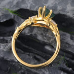 Yellow Gold Kite Cut Moss Agate Three Stones Engagement Ring Nature Inspired Rings