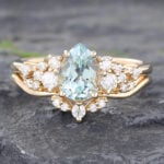 Yellow Gold Aquamarine & Diamond Bridal Ring Set