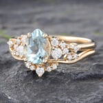 Yellow Gold Aquamarine & Diamond Bridal Ring Set