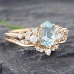 Yellow Gold Aquamarine & Diamond Bridal Ring Set