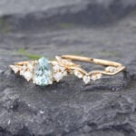 Yellow Gold Aquamarine & Diamond Bridal Ring Set
