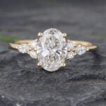 1.5CT Oval Cut Lab Diamond Cluster Engagement Ring 14K Yellow Gold