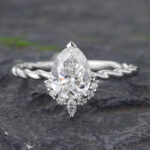 1CT Pear Shaped Lab Diamond Engagement Ring with Twisted Band 14K White Gold