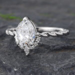 1CT Pear Shaped Lab Diamond Engagement Ring with Twisted Band 14K White Gold