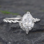 1CT Pear Shaped Lab Diamond Engagement Ring with Twisted Band 14K White Gold