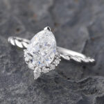 1CT Pear Shaped Lab Diamond Engagement Ring with Twisted Band 14K White Gold