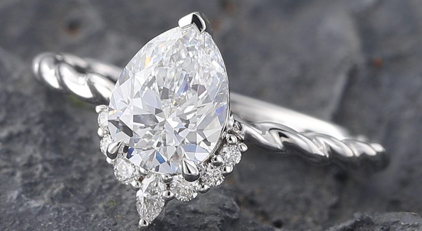 1CT Pear Shaped Lab Diamond Engagement Ring with Twisted Band 14K White Gold Do diamonds scratch 1CT Pear Shaped Lab Diamond Engagement Ring with Twisted Band 14K White Gold
