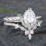 1CT Pear Shaped Lab Diamond Twisted Wedding Ring Set 14K White Gold