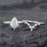 1CT Pear Shaped Lab Diamond Twisted Wedding Ring Set 14K White Gold
