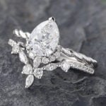 1CT Pear Shaped Lab Diamond Twisted Wedding Ring Set 14K White Gold