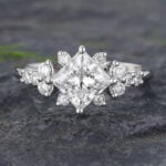 1CT Princess Cut Lab Diamond Cluster Engagement Ring
