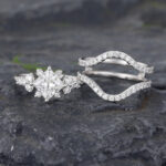 Vintage Princess Cut Lab Diamond Engagement Ring Set 14K White Gold