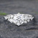 Round Cut Lab Grown Diamond Cluster Engagement Ring 14K White Gold