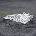 Round Cut Lab Grown Diamond Cluster Engagement Ring 14K White Gold