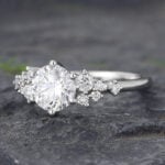 Round Cut Lab Grown Diamond Cluster Engagement Ring 14K White Gold