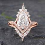 2CT Pear Cut Lab Grown Diamond Twisted Engagement Ring Set 14K Rose Gold