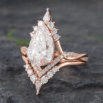 2CT Pear Cut Lab Grown Diamond Twisted Engagement Ring Set 14K Rose Gold