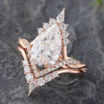 2CT Pear Cut Lab Grown Diamond Twisted Engagement Ring Set 14K Rose Gold