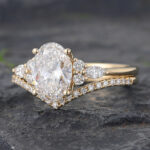 2PCS Oval Cut Lab Diamond Cluster Engagement Ring Set 14K Yellow Gold