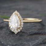Vintage Pear Cut Lab Diamond Halo Engagement Ring 14K Yellow Gold