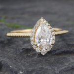Vintage Pear Cut Lab Diamond Halo Engagement Ring 14K Yellow Gold