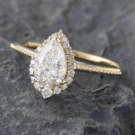 Vintage Pear Cut Lab Diamond Halo Engagement Ring 14K Yellow Gold