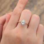 Vintage Pear Cut Lab Diamond Halo Engagement Ring 14K Yellow Gold