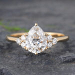 Pear Shaped Lab Grown Diamond Ring 14k Gold Diamond Cluster Ring