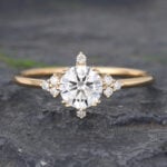 Round Diamond Engagement Ring Gold Women Lab Created Diamond Rings
