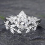 2PCS Pear Shaped Lab Created Diamond Wedding Ring Set for Women White Gold