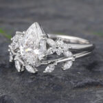 bridal ring set 2PCS Pear Shaped Lab Created Diamond Wedding Ring Set for Women White Gold