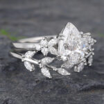 2PCS Pear Shaped Lab Created Diamond Wedding Ring Set for Women White Gold