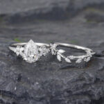 2PCS Pear Shaped Lab Created Diamond Wedding Ring Set for Women White Gold