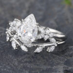 2PCS Pear Shaped Lab Created Diamond Wedding Ring Set for Women White Gold