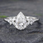 Floral Pear Shaped Lab Diamond Cluster Engagement Ring White Gold