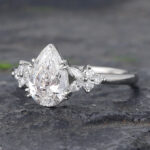 Floral Pear Shaped Lab Diamond Cluster Engagement Ring White Gold