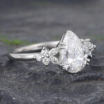 Floral Pear Shaped Lab Diamond Cluster Engagement Ring White Gold