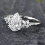 Floral Pear Shaped Lab Diamond Cluster Engagement Ring White Gold