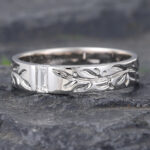 Baguette Cut Lab Diamond Wedding Band for Men with Leaf Design