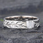 Baguette Cut Lab Diamond Wedding Band for Men with Leaf Design