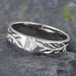 Baguette Cut Lab Diamond Wedding Band for Men with Leaf Design