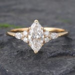 1 Carat Lab Created Diamond Ring Yellow Gold Marquise Engagement Rings