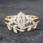 Mother's Day Jewelry Gifts Marquise Cut Lab Diamond Wedding Ring Set for Women Yellow Gold