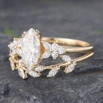 Marquise Cut Lab Diamond Wedding Ring Set for Women Yellow Gold