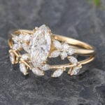 Marquise Cut Lab Diamond Wedding Ring Set for Women Yellow Gold