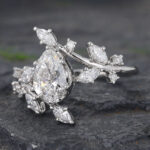 Pear Shaped Lab Grown Diamond Nature Inspired Engagement Ring 14K White Gold