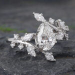 Pear Shaped Lab Grown Diamond Nature Inspired Engagement Ring 14K White Gold