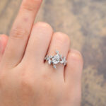 Pear Shaped Lab Grown Diamond Nature Inspired Engagement Ring 14K White Gold